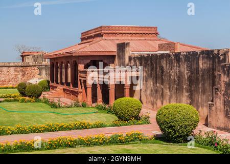 Diwan-E-Aam (Hall of Public Audiences) in der antiken Stadt Fatehpur Sikri, Bundesstaat Uttar Pradesh, Indien Stockfoto