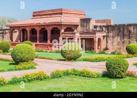 Diwan-E-Aam (Hall of Public Audiences) in der antiken Stadt Fatehpur Sikri, Bundesstaat Uttar Pradesh, Indien Stockfoto