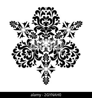 Stilisierte Damastblumen. Orientalisches Arabeske Ornament. Vintage-Barock-Ornament. Schwarz und Weiß. Orientalisches Muster. Für Schablone, Tattoo, Intarsien Stock Vektor