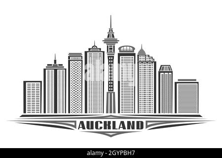 Vektor-Illustration von Auckland, monochromes horizontales Poster mit linearem Design auckland City scape, Urban Line Art Konzept mit einzigartigem dekorativem le Stock Vektor