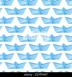 Nahtloses Muster mit Origami-Booten. Vektor-Illustration für Stoff, Druck, Kleidung, Geschenkpapier, Tapete Stock Vektor