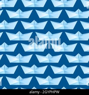 Nahtloses Muster mit Origami-Booten. Vektor-Illustration für Stoff, Druck, Kleidung, Geschenkpapier, Tapete Stock Vektor