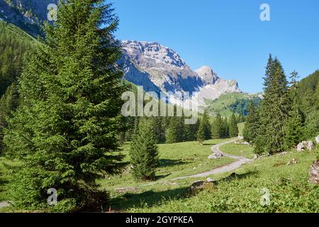 Typische Schweizer Berglandschaft auf der Iffigenalp oberhalb der Lenk in der Schweiz Stockfoto