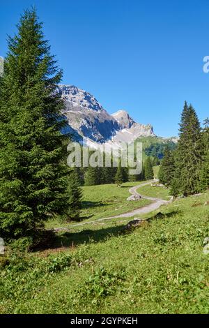 Typische Schweizer Berglandschaft auf der Iffigenalp oberhalb der Lenk in der Schweiz Stockfoto