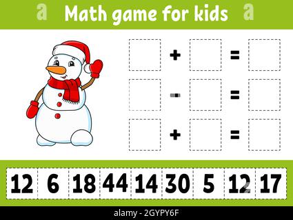 Mathe Spiel für Kinder. Arbeitsblatt zur Entwicklung von Schulungen. Aktivitätsseite mit Bildern. Spiel für Kinder. Farbige isolierte Vektordarstellung. Komisches Zeichen Stock Vektor