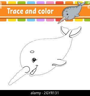 Trace und Farbe. Malvorlagen für Kinder. Handschriftverfahren. Arbeitsblatt zur Entwicklung von Schulungen. Aktivitätsseite. Spiel für Kleinkinder. Isolierter Vektorillus Stock Vektor