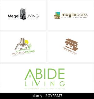 Modernes flaches Art Home Gebäude Wohnhäuser Logo Design Stock Vektor
