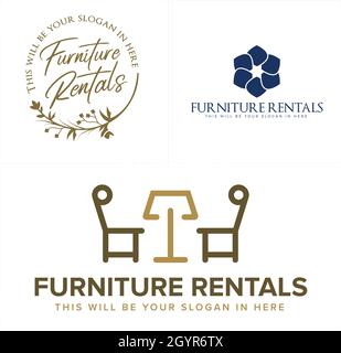 Moderne flache Linie Möbel Vermietung Stuhl Logo-Design Stock Vektor