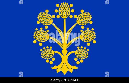 Draufsicht der Flagge von Appleby in Westmorland Stadt. Flagge des vereinigten Königreichs von Großbritannien, England. Kein Fahnenmast, Flugzeugdesign, Layout. Hintergrund markieren Stockfoto
