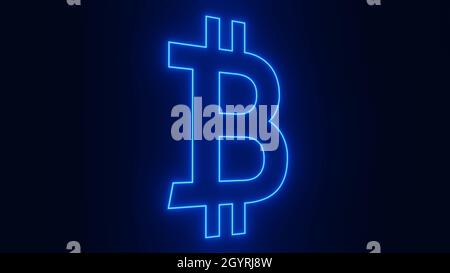 Bitcoin-Symbol als Neonzeichen, 3D-Rendering Stockfoto
