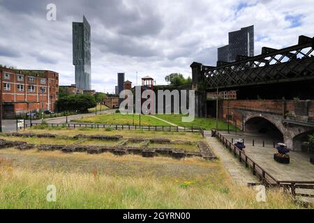 Der Standort der alten Römischen fort von Mancunium, Castlefield, Manchester City, Lancashire, England, Großbritannien Stockfoto