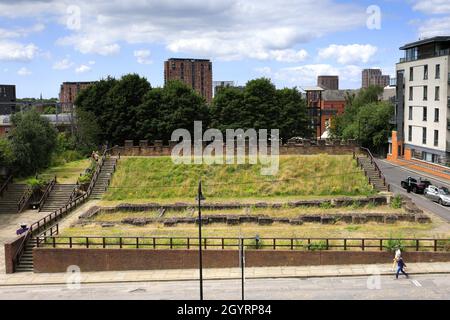 Der Standort der alten Römischen fort von Mancunium, Castlefield, Manchester City, Lancashire, England, Großbritannien Stockfoto