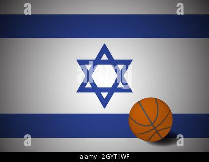 Israel-Flagge mit realistischem Basketballball, Vektor Stock Vektor