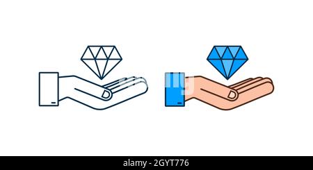 Diamant mit handgedicktes Icon-Design. Diamant mit Handikone in trendigem Flachdesign. Vektorgrafik im flachen Symbolstil. Stock Vektor
