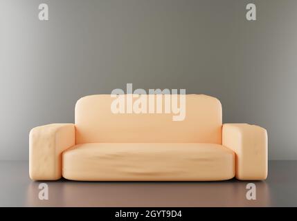 Ein isoliertes Sofa-Bett im Zimmer mit Premium-Farbhintergrund, Vorderseite in orangefarbener Farbe, 3d-Rendering-Illustration für die Präsentation von Webseiten Stockfoto