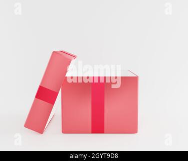Öffnen Sie realistische Geschenkbox Geschenk 3d Rendering rot weihnachten für Geburtstag oder valentinstag, Weihnachten, Neujahr, isoliert auf weißem Hintergrund. Stockfoto