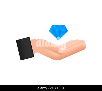 Diamant mit handgedicktes Icon-Design. Diamant mit Handikone in trendigem Flachdesign. Vektordarstellung im 3D-Stil. Stock Vektor