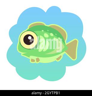 Tropischer grüner Fisch. Kleine Landschaft. Unterwasserwelt. Wilde Tiere. Meer, Meer. Sommerwasser. Isoliert auf weißem Hintergrund. Illustration in Cartoon Stock Vektor