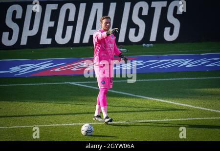 High Wycombe, Großbritannien. Oktober 2021. Torwart David Stockdale von Wycombe Wanderers während des Sky Bet League 1 Spiels zwischen Wycombe Wanderers und Gillingham am 9. Oktober 2021 im Adams Park, High Wycombe, England. Foto von Andy Rowland. Quelle: Prime Media Images/Alamy Live News Stockfoto