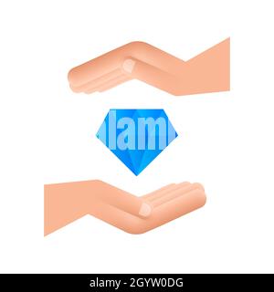 Diamant mit handgedicktes Icon-Design. Diamant mit Handikone in trendigem Flachdesign. Vektordarstellung im 3D-Stil. Stock Vektor
