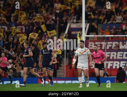 Während des Betfred Super League Grand Final Spiels zwischen St.Helens und katalanischen Drachen in Old Trafford, Manchester, Großbritannien am 9. Oktober 2021 Credit: Craig Cresswell/Alamy Live News Stockfoto