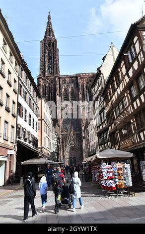 Straßburger Kathedrale oder die Kathedrale unserer Lieben Frau von Straßburg in Straßburg, Frankreich. Kathedrale Notre-Dame de Strasbourg Stockfoto