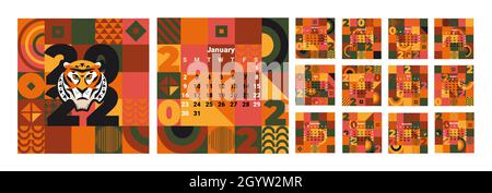 2022 Monatlicher Wandkalender. Stock Vektor