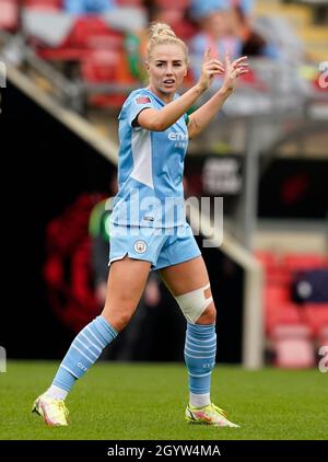 Leigh, England, 9. Oktober 2021. Alex Greenwood von Manchester City während des Spiels der FA WomenÕs Super League im Leigh Sports Village, Leigh. Bildnachweis sollte lauten: Andrew Yates / Sportimage Stockfoto