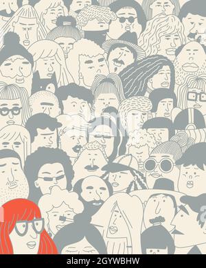 Poster „Mehr Menschen“. Kontinuierliche Linie Zeichnung Minimalismus Design Skizze handgezeichnete abstrakte Illustration. Kollegen bei der Arbeit. Menschen, die vor oder af Stockfoto