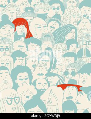 Poster „Mehr Menschen“. Kontinuierliche Linie Zeichnung Minimalismus Design Skizze handgezeichnete abstrakte Illustration. Kollegen bei der Arbeit. Menschen, die vor oder af Stockfoto