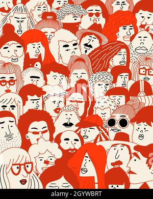 Poster „Mehr Menschen“. Kontinuierliche Linie Zeichnung Minimalismus Design Skizze handgezeichnete abstrakte Illustration. Kollegen bei der Arbeit. Herausragende Person vom cr Stockfoto