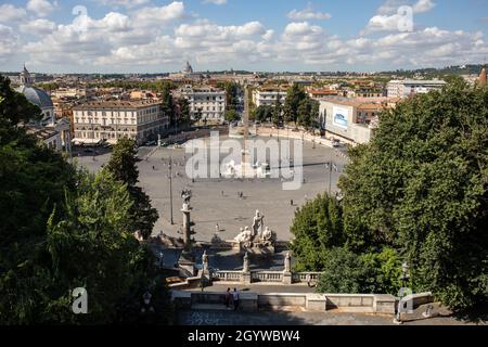 Blick von der Terrazza del Pincio in Rom, Italien, auf die Piazza del Popolo Stockfoto