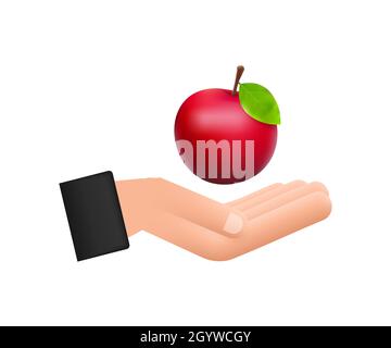 Vektor Stock Illustration von detaillierten großen glänzenden roten Apfel hängen über der Hand. Stock Vektor