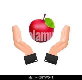 Vektor Stock Illustration von detaillierten großen glänzenden roten Apfel hängen über den Händen. Stock Vektor