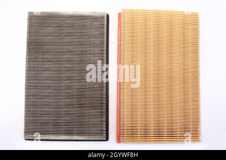 verschmutzter Luftfilter mit saubere neue Ersatzfilter in ein Auto  Motorraum Stockfotografie - Alamy