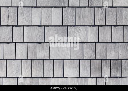 Zedernschindeln an der Außenseite eines Gebäudes auf der Werft Britannia Ship in Steveston British Columbia Canada Stockfoto