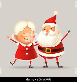 Mrs Claus und Santa Claus feiern Weihnachtsfeiertage - niedlich und glücklich Vektor-Illustration isoliert Stock Vektor