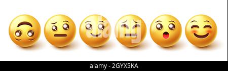 Vektorset für Emoji-Zeichen. Emoticons glücklich, traurig und überrascht in Yellow Face Icon Kollektion für 3d Emojis Reaktion Grafikdesign. Stock Vektor