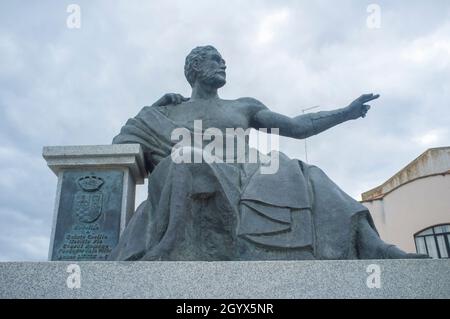 Medellin, Spanien - 28. April 2018: Quintus Caecilius Metellus Pius, Gründer von Medellin 79 v. Chr., Extremadura, Spanien. Nach der Bildhauerei von Ricardo Garcia Loza Stockfoto