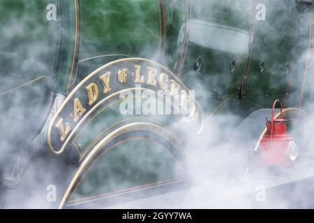 Lady of Legend 2999 Lok bei 2021 Steam Gala am Pickering Station auf der North Yorkshire Moors Heritage Railway, Großbritannien. Stockfoto