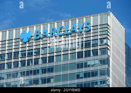 Der Hauptsitz von Barclays in Canary Wharf, London, England, Großbritannien Stockfoto