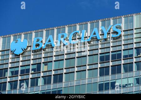 Der Hauptsitz von Barclays in Canary Wharf, London, England, Großbritannien Stockfoto