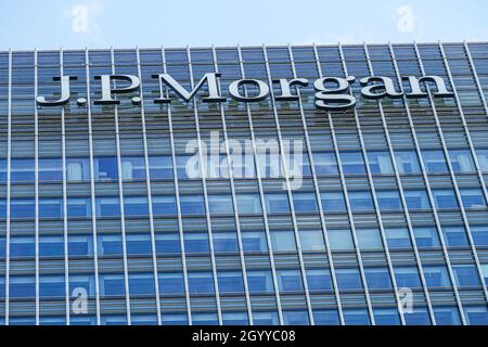 JPMorgan Chase Büros in der Bank Street 25 in Canary Wharf, London, England Großbritannien Stockfoto