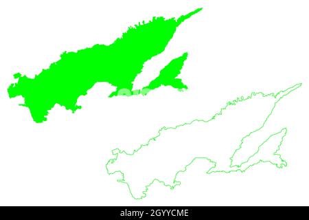 Vanua Levu Island (Melanesia, Republik Fidschi) Kartenvektordarstellung, Scribble-Skizze Sandalwood Island-Karte Stock Vektor