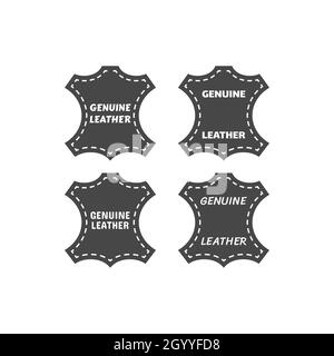 Vektor-Symbol aus echtem Leder in Schwarz. Lederetikettsymbol. Stock Vektor