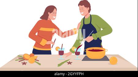 Paar machen Glühwein semi flache Farbe Vektor-Zeichen Stock Vektor