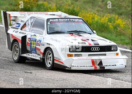 San Marino urban Circuit, San Marino, Republik San Marino, 08. Oktober 2021, MELA GIORGIO (ITA) AMBRICCO CLAUDIO (ITA) - AUDI S1 E2 PIKES PEAK 1985 Stockfoto