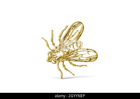 Goldenes 3d-Housefly-Symbol auf weißem Hintergrund isoliert - 3d-Rendering Stockfoto