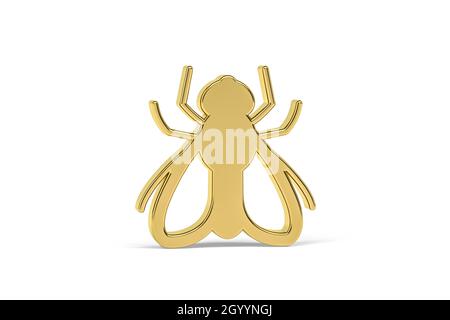 Goldenes 3d-Housefly-Symbol auf weißem Hintergrund isoliert - 3d-Rendering Stockfoto