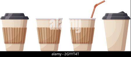 Kaffee heiße Getränke Pappbecher. Café, Restaurant oder nehmen Sie Kaffee Plastikbecher, Einweg-Kunststoff heiße Getränke Kaffee Tasse Vektor Illustration. Papier Stock Vektor